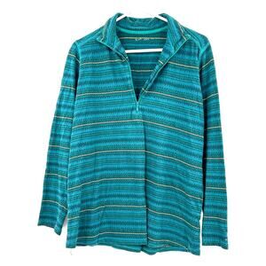 Woolrich Size XL Long‎ Sleeve Quarter Zip Knit Pullover Blue Striped Outdoor